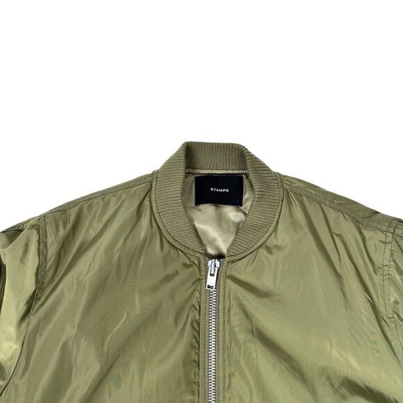 Stampd Strapped Bomber Jacket Men’s M Olive Green Utility Pocket Double Zip - Picture 3 of 8
